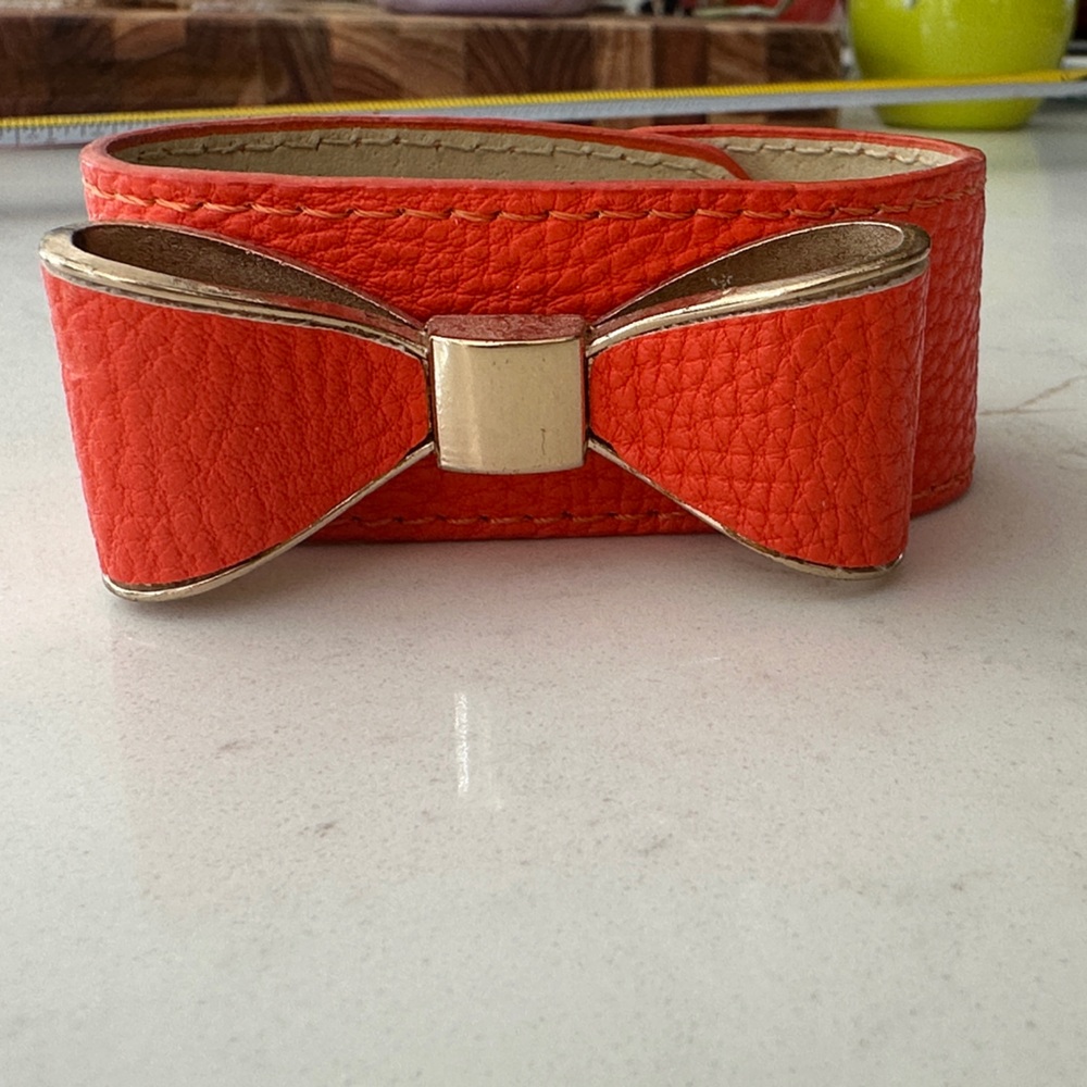 Orange Bow Leather Bracelet with Gold Trim